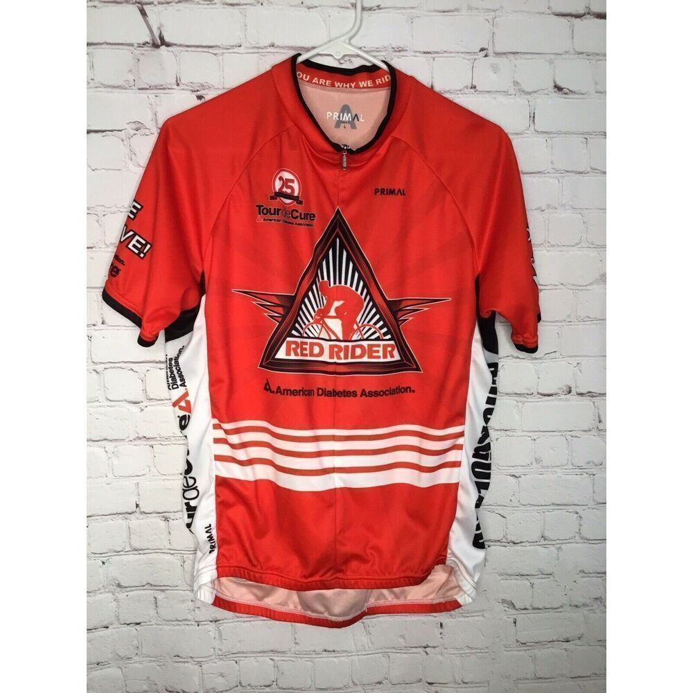 Primal Mens Cycling Bike Jersey Red Size L American Diabetes Assoc Red Rider
